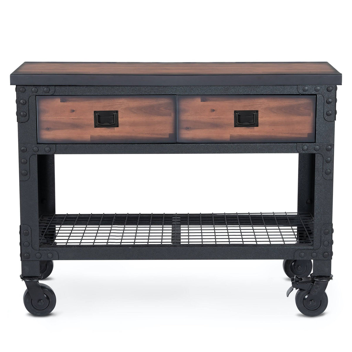 48 in x 24 in 2 Drawer Rolling Industrial Workbench with Wood Top E4297