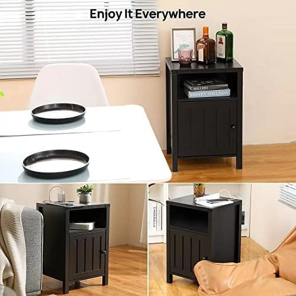 Nightstand with LED Lights and Charging Station Grey C35951