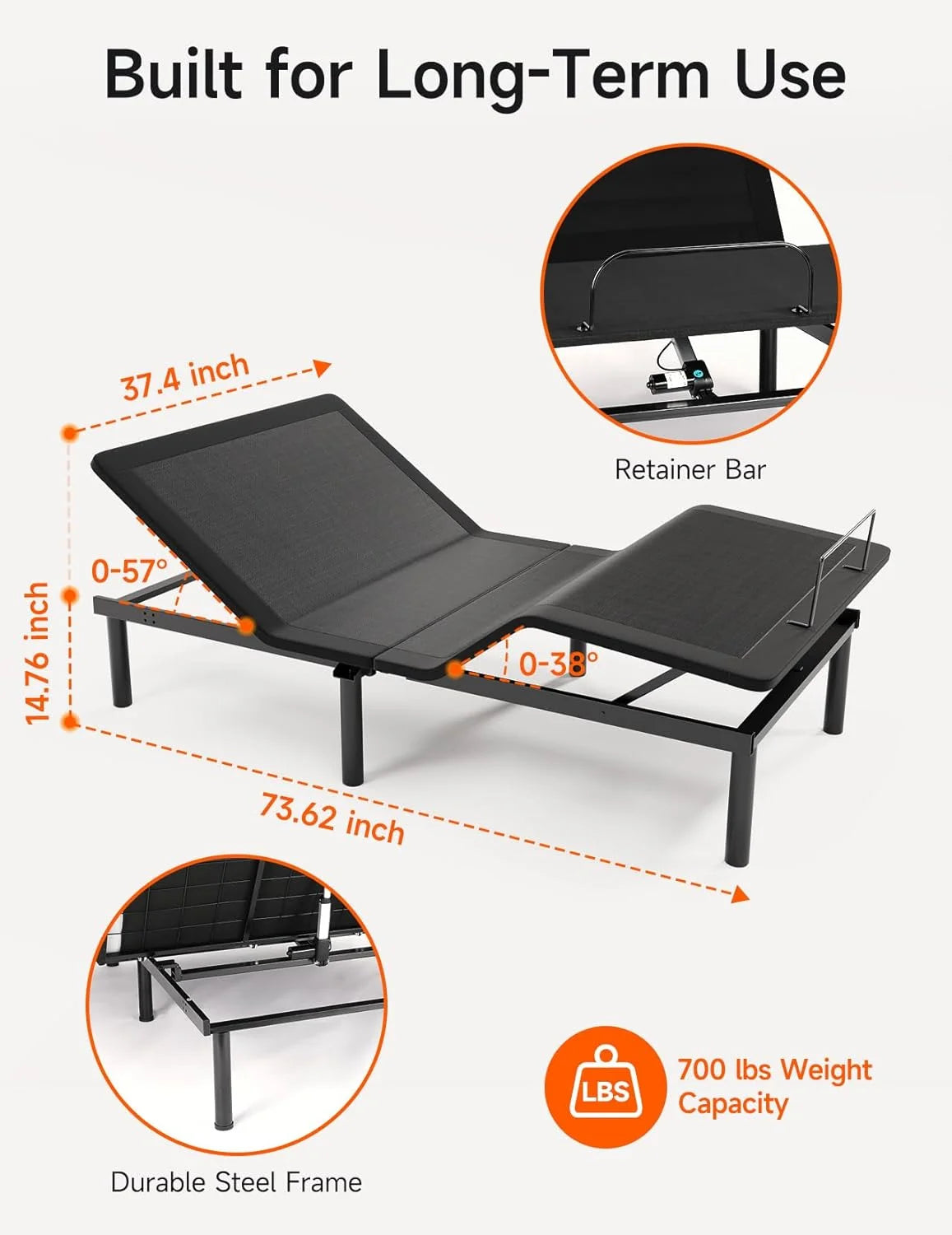 Adjustable Twin Size Ergonomic Bed Frame with Remote H7537