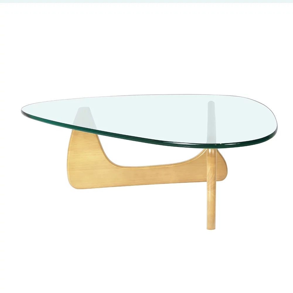 Modern Triangle Coffee Table Glass Top Wood Base S787520