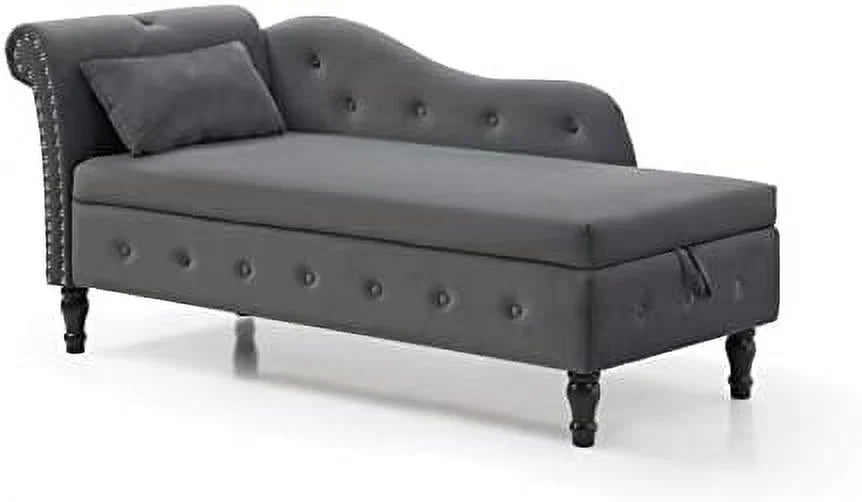 Blue Upholstered Chaise Lounge Chair with Pillow B4385