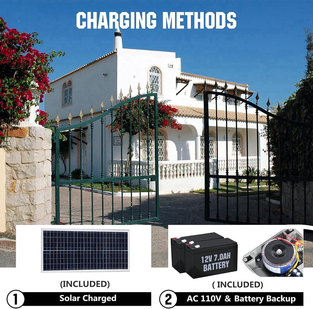 24V DC/AC Heavy-Duty Automatic Solar Dual Gate Opener Kit with Keypad + Car Sensor for Swing Gates Up to 16.4 Feet U20490