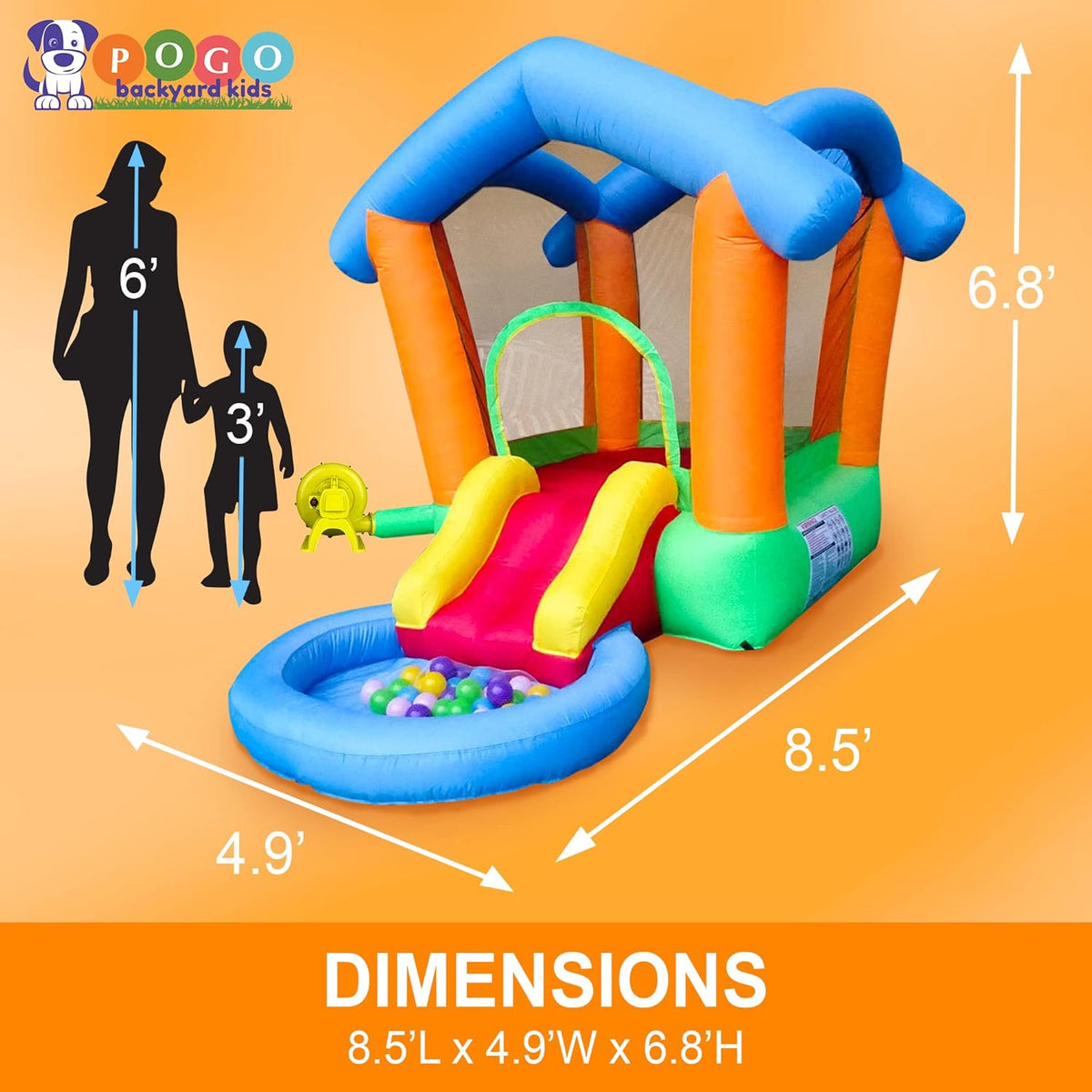 Inflatable Bounce House with Slide, 8.5' x 4.9' Play Area, 6.75' Tall F855661