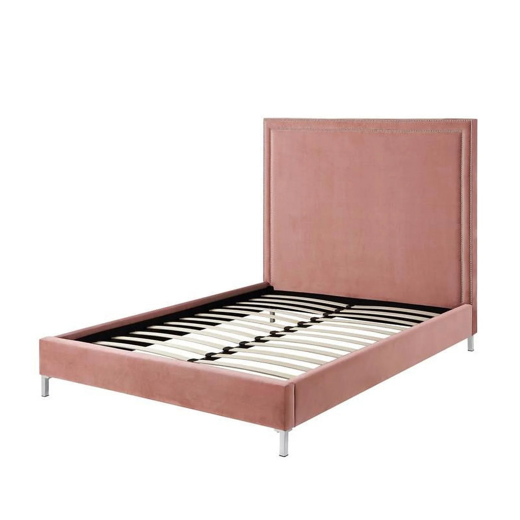 Blush Pink Velvet Queen Bed M5229