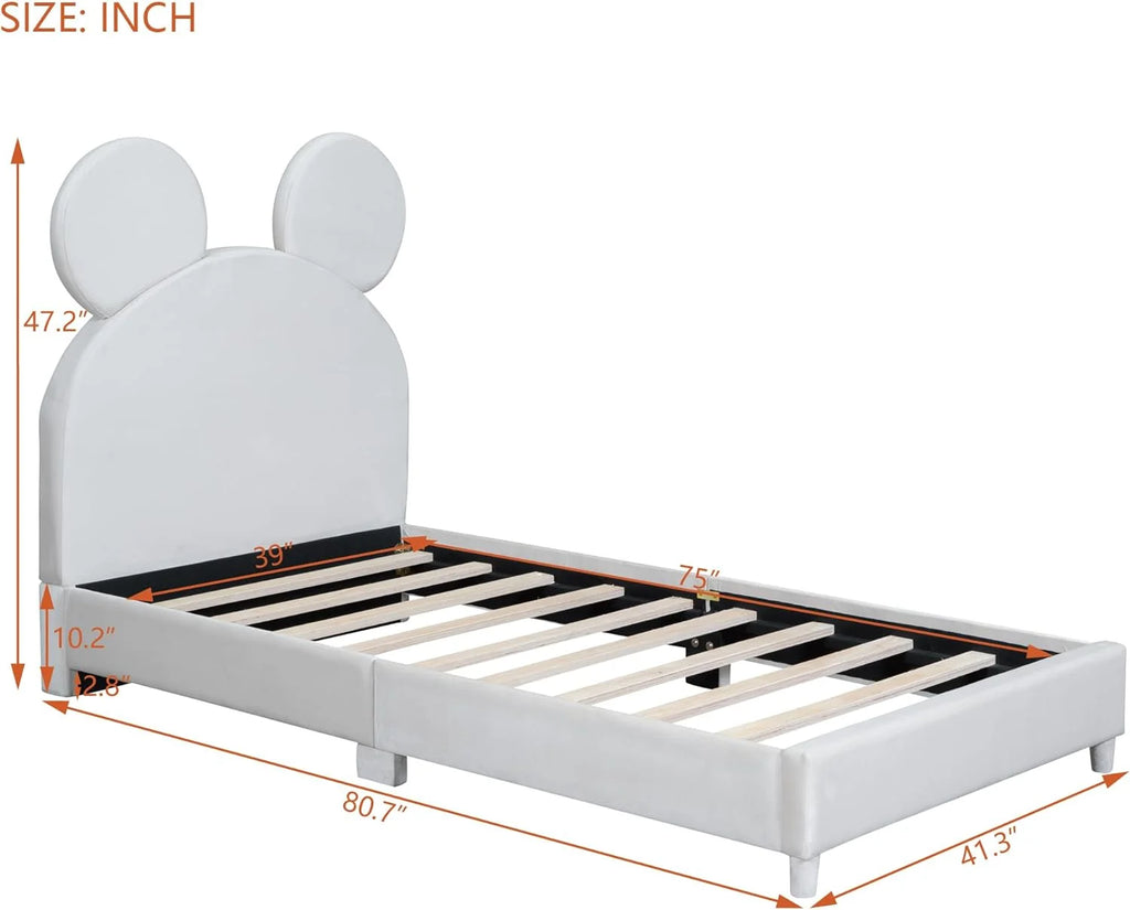 Beige Velvet Upholstered Bed Frame with Slat Support W945