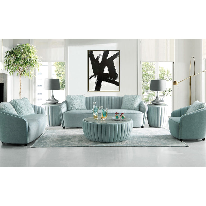 Light Green Tufted Fabric Loveseat G6728
