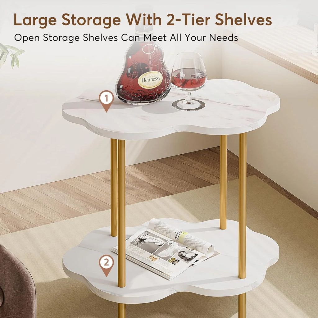 White Gold Faux Marble 2-Tier End Table Q5464