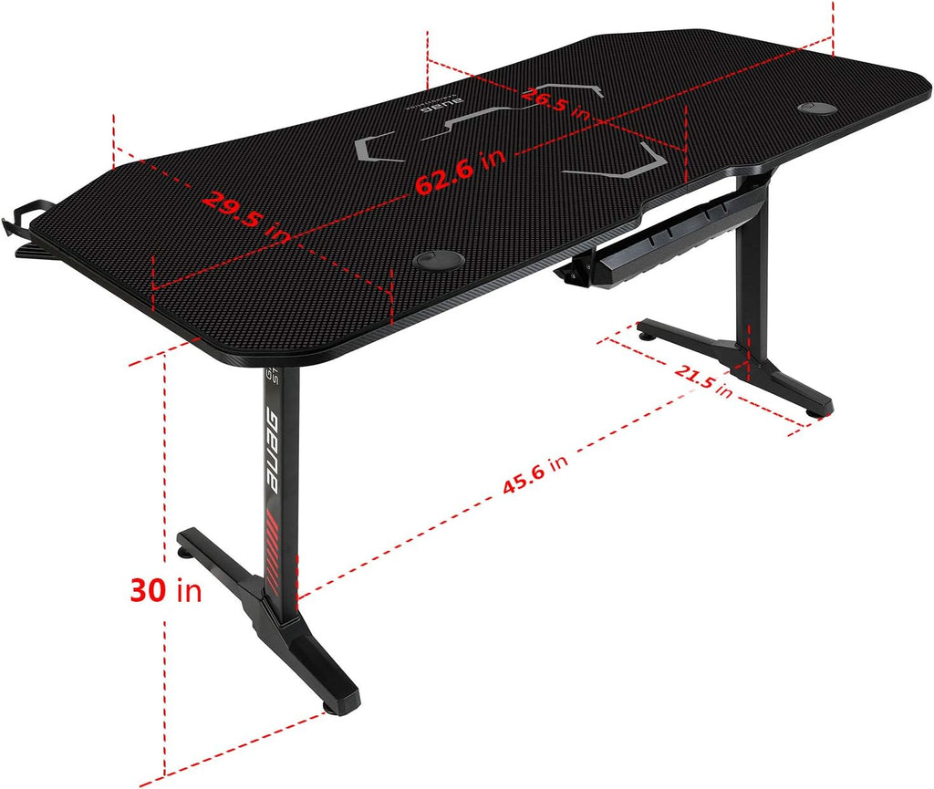 63 inch Gaming Desk with Desk Mat and Cup Holder and Headphone Hook E943