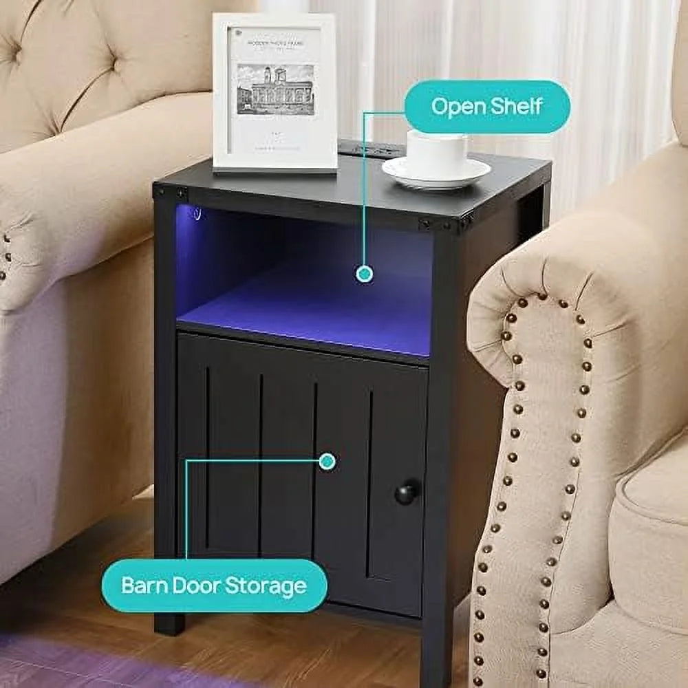 Nightstand with LED Lights and Charging Station Grey C35951
