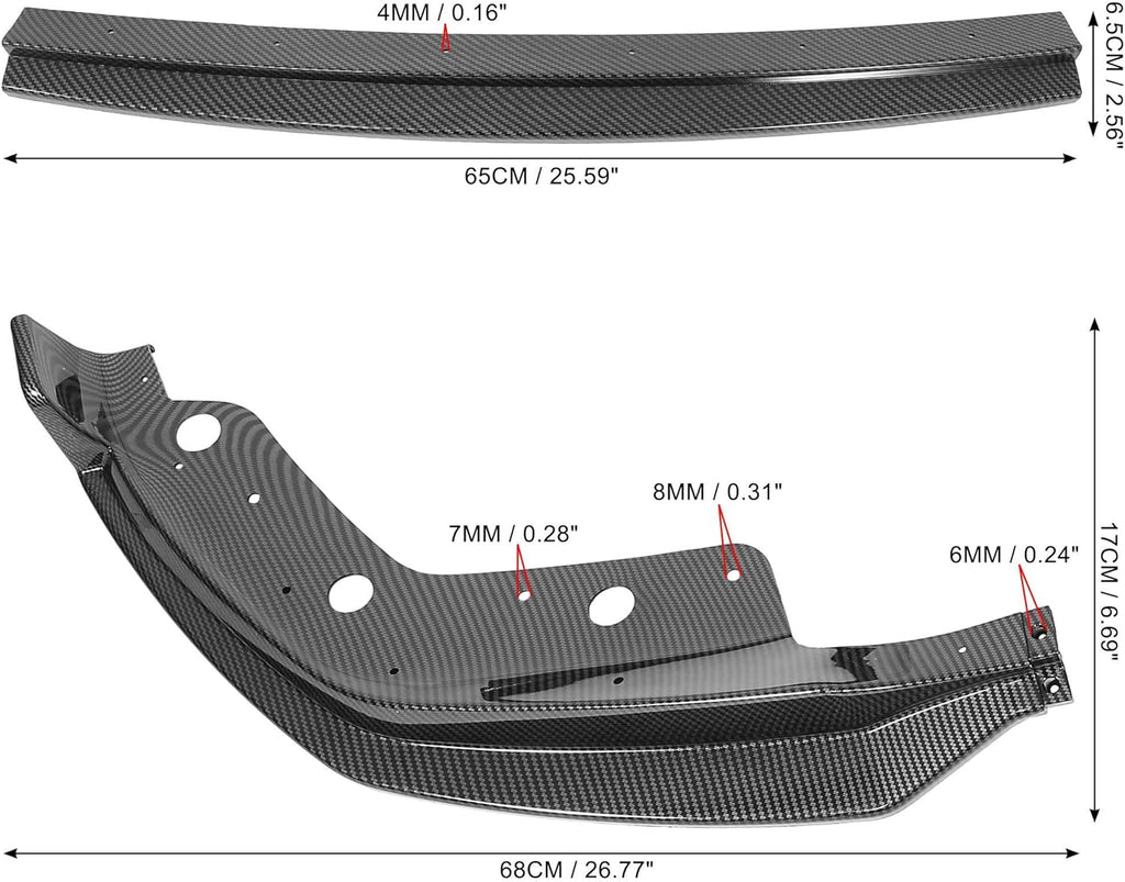 Black Front Bumper Lip Splitter Set Carbon Fiber Pattern V2617
