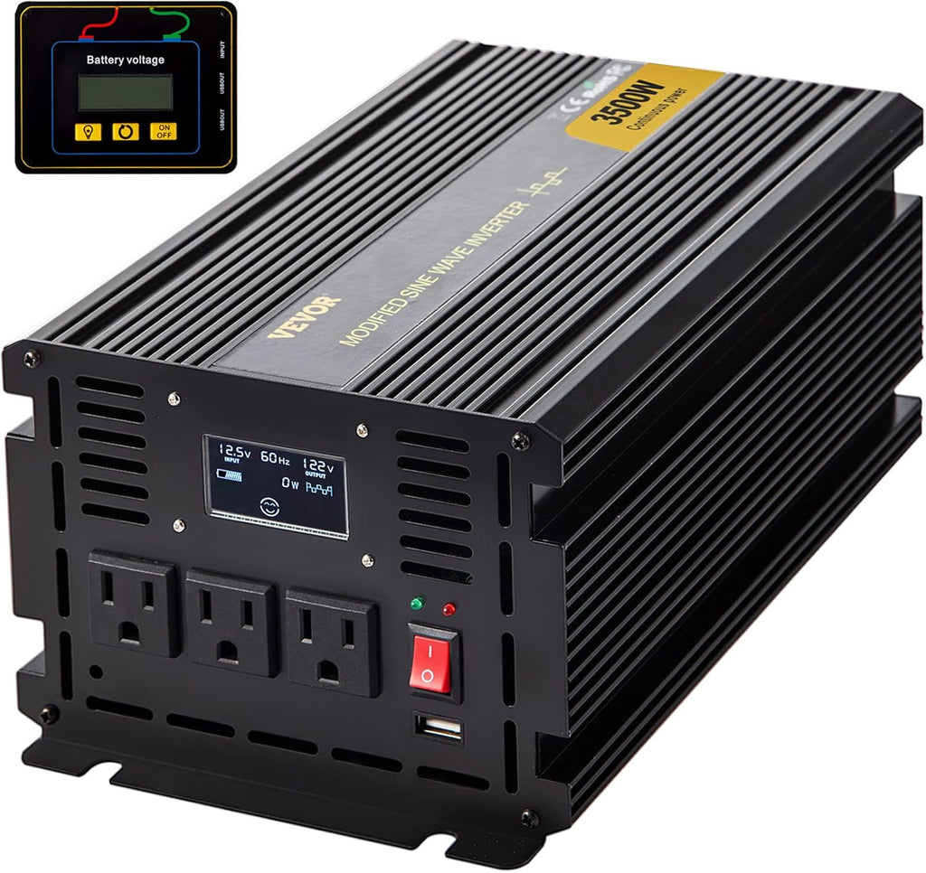 3500W Modified Sine Wave Power Inverter, DC 12V to AC 120V, with LCD Display and Remote Controller H4167