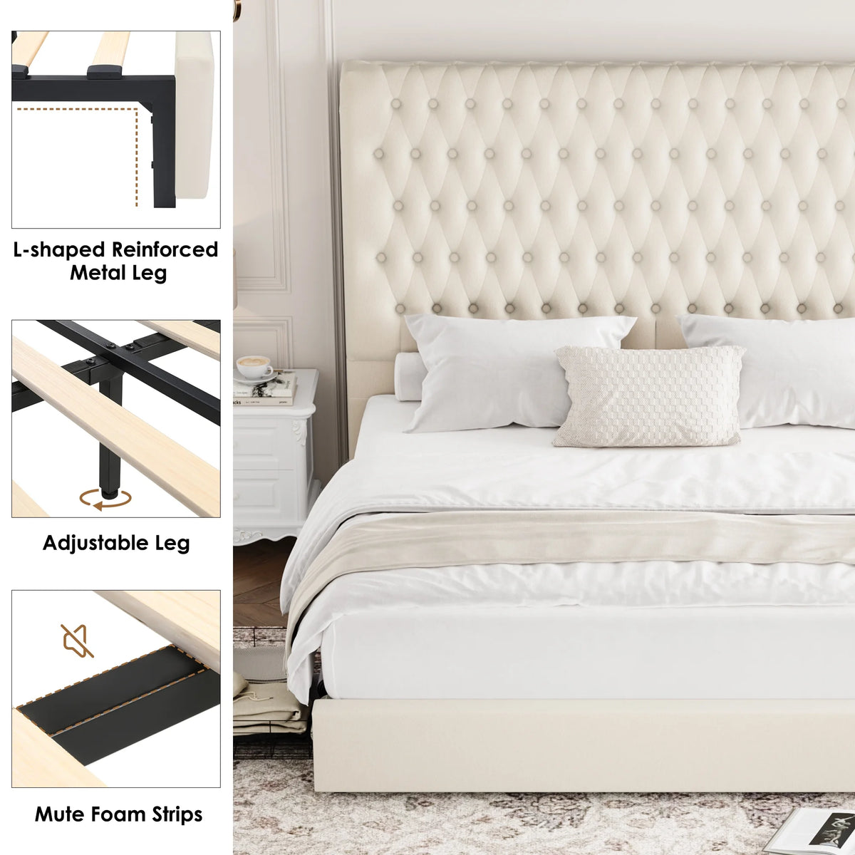 Queen Size Storage Bed with Tall Headboard and Drawers F337584