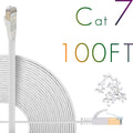 Cat7 Ethernet Cable 150ft Flat Shielded (STP) Solid Network Cord with Snagless RJ45 Connectors (White) F115