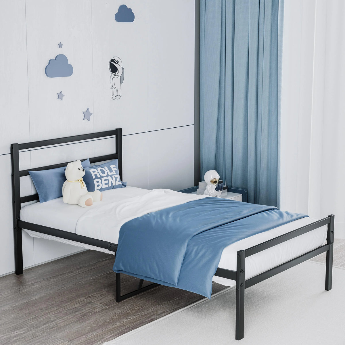 Black Full Metal Platform Bed with Headboard and Footboard V625285