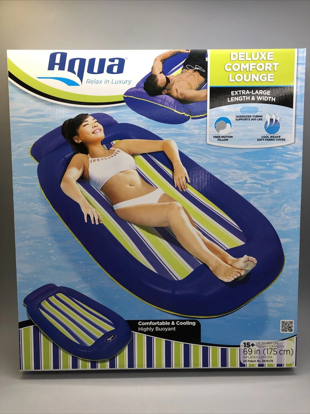 Blue Pool Float Lounge with Head & Footrests I109127