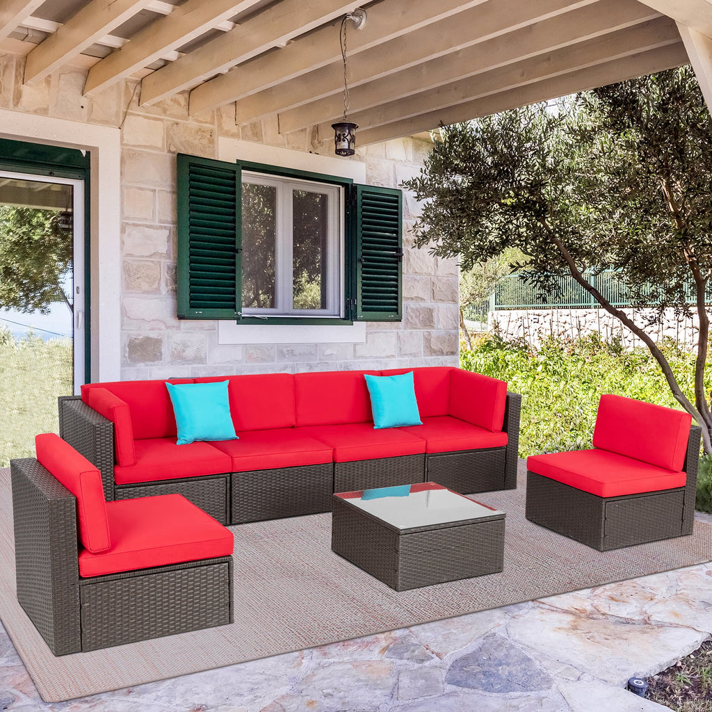 6 Pieces All-Weather PE Rattan Wicker Patio Sofa Set F159