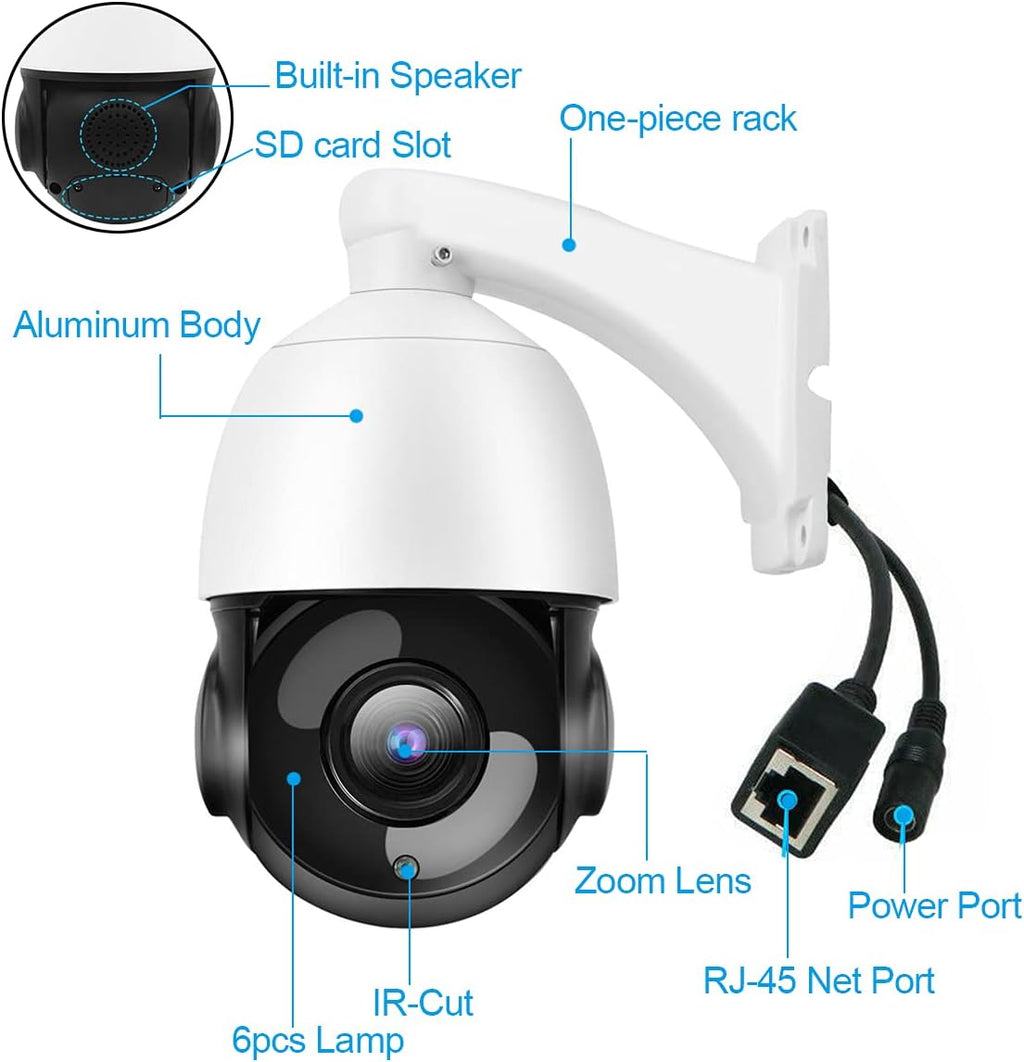 5MP PTZ PoE IP Security Camera with 20x Optical Zoom, 260ft IR Night Vision, IP66 Waterproof N837131