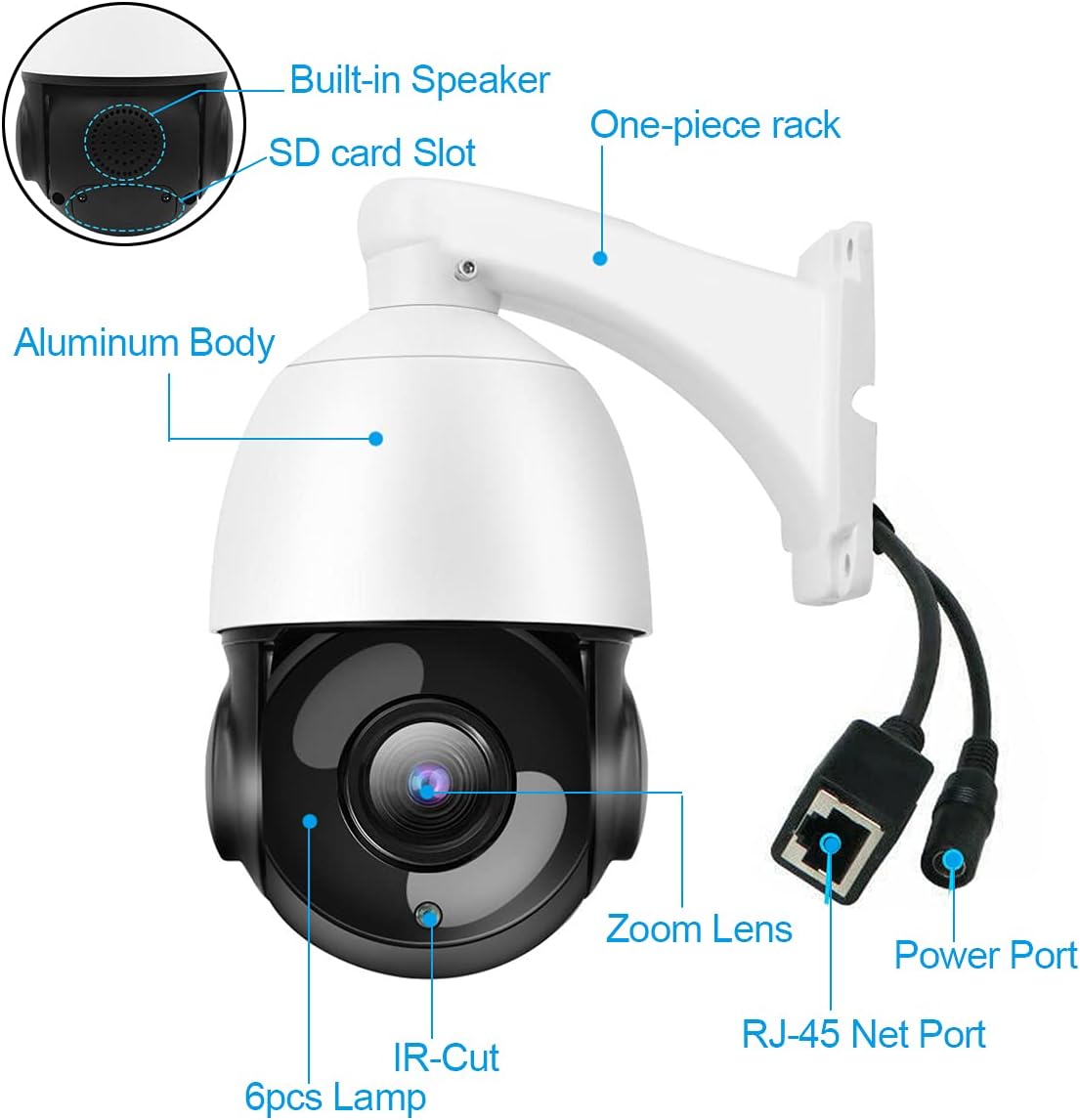 5MP PTZ PoE IP Security Camera with 20x Optical Zoom, 260ft IR Night Vision, IP66 Waterproof N837131