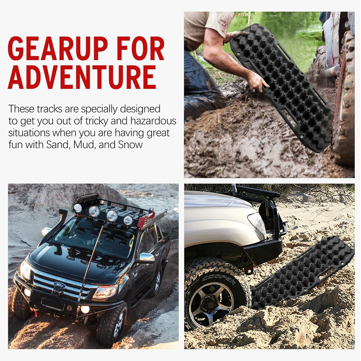 Black Off-Road Traction Boards Pair Recovery Tracks G79609