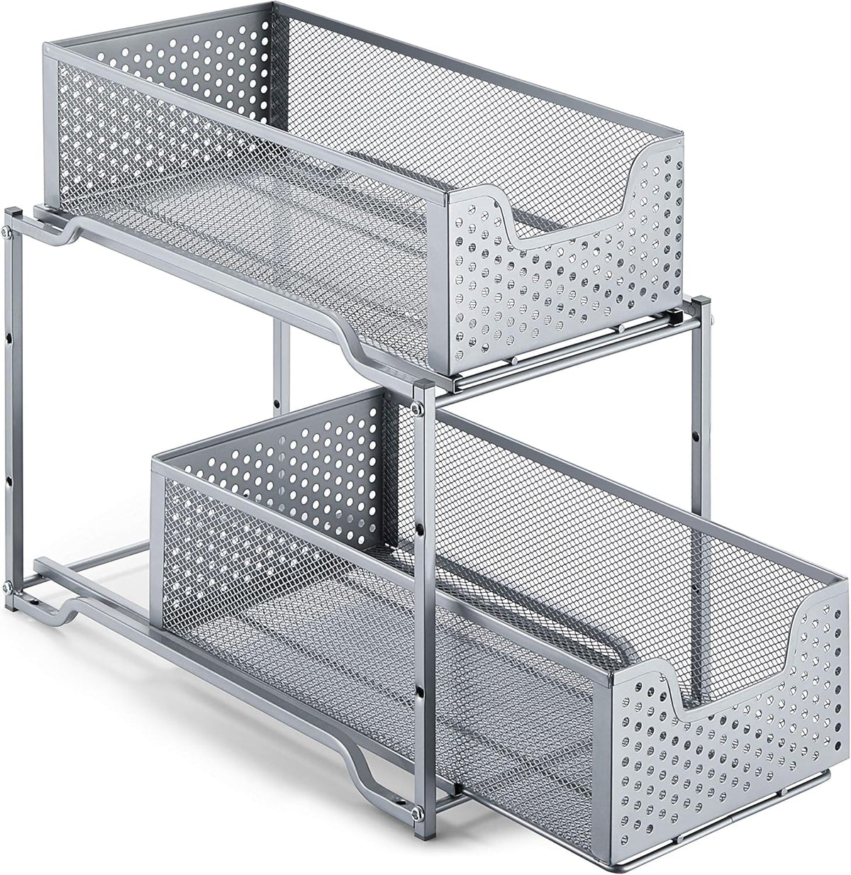 White 2-Tier Under Sink Cabinet Organizer with Sliding Storage Drawer D6662