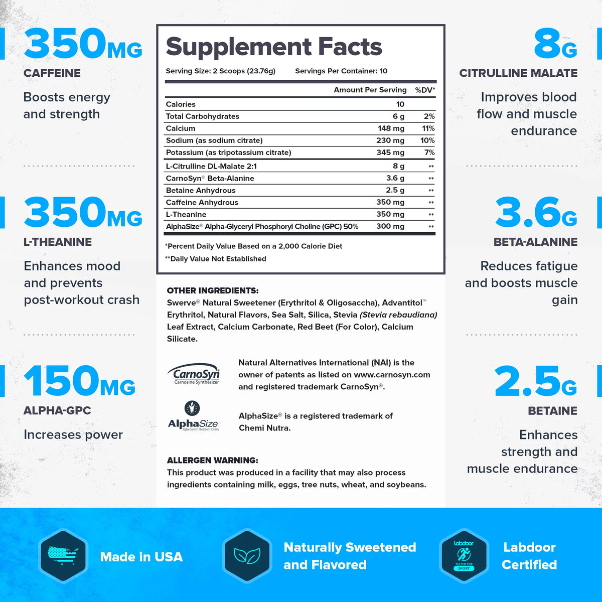 Natural Preworkout Energy Supplement with Caffeine, Fruit Punch, 10 Servings A922