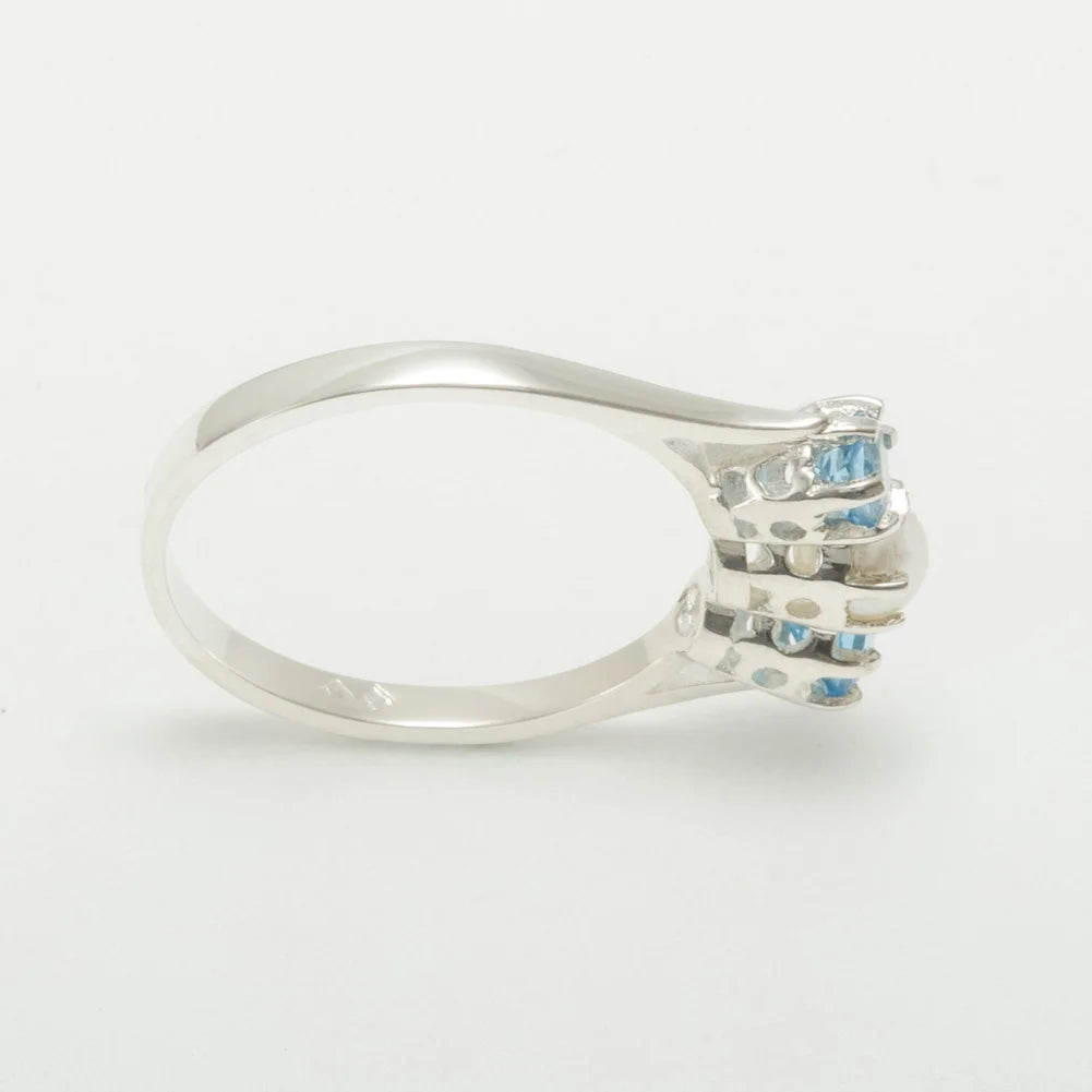 925 Sterling Silver Cultured Pearl & Blue Topaz Engagement Ring N489960