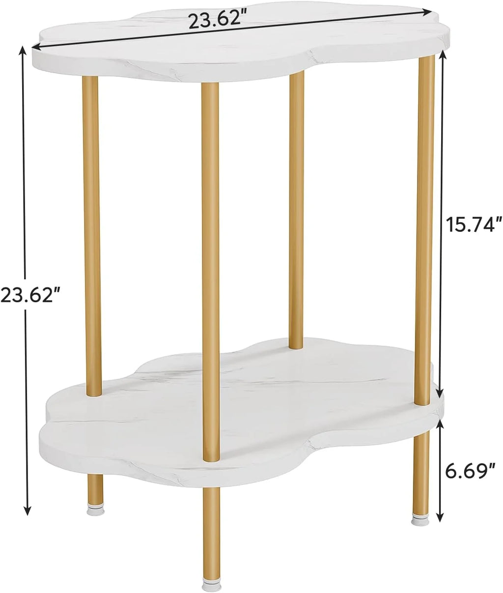 White Gold Faux Marble 2-Tier End Table Q5464