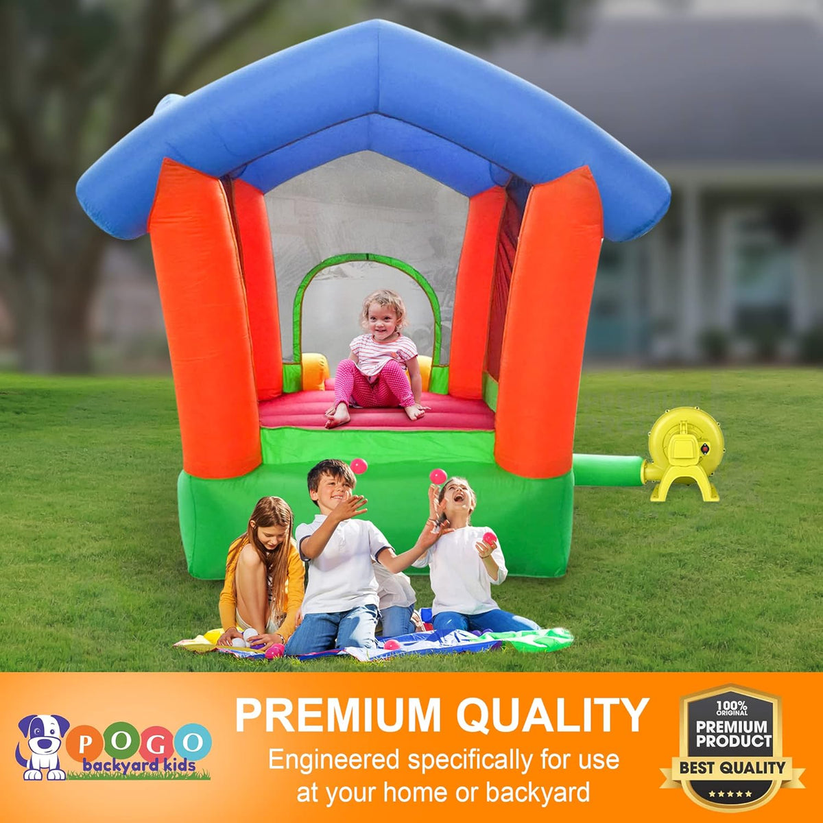 Inflatable Bounce House with Slide, 8.5' x 4.9' Play Area, 6.75' Tall F855661