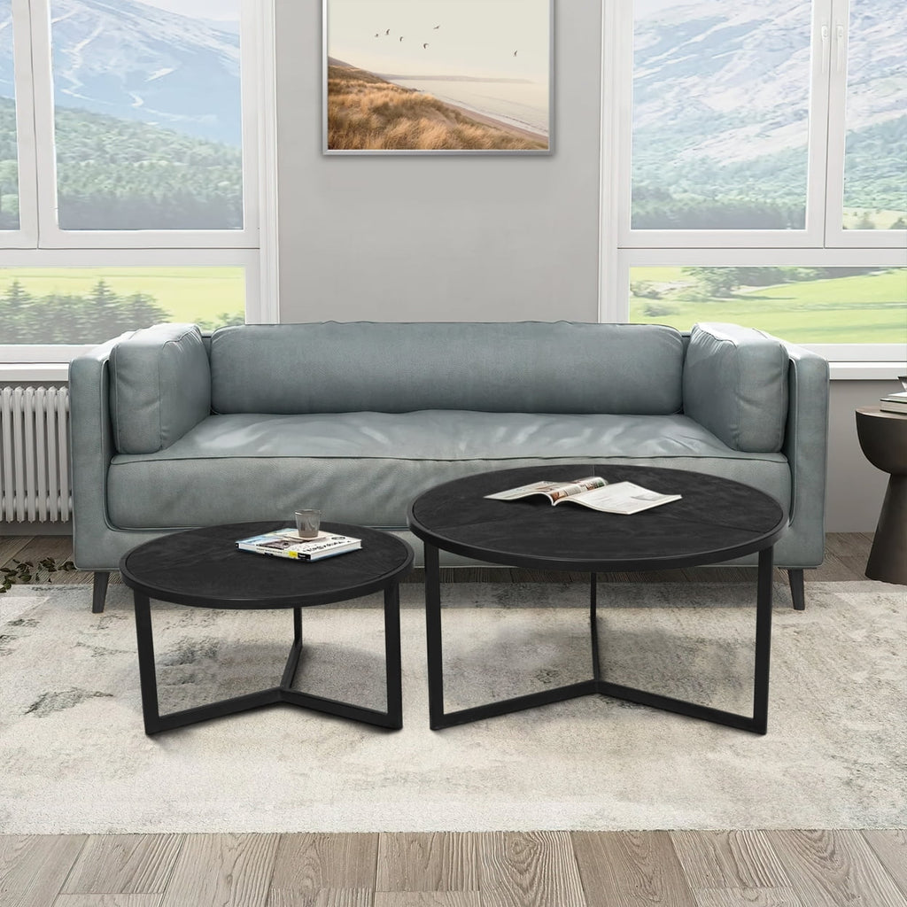 20 Inch Round Nesting Coffee Table Set Of 2 Mango Wood F717
