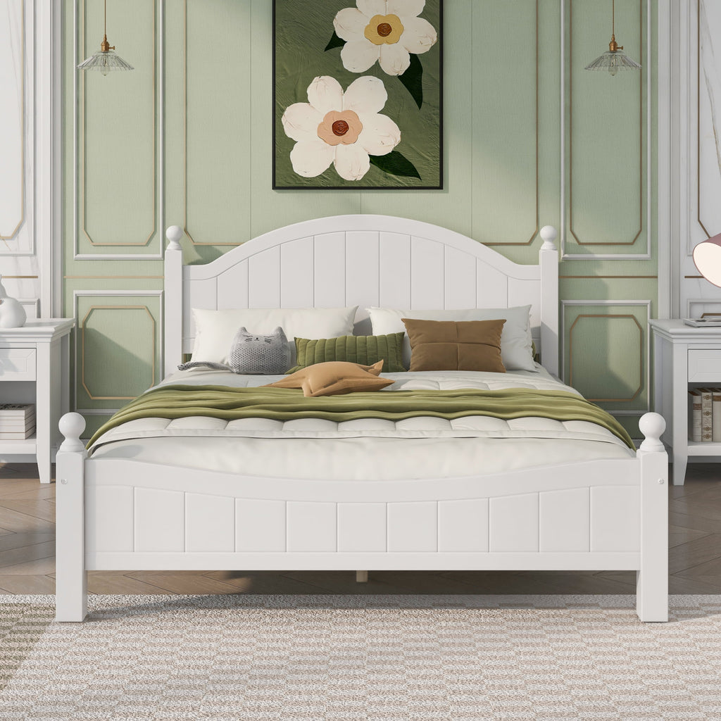 White Solid Wood Platform Bed Queen J751070
