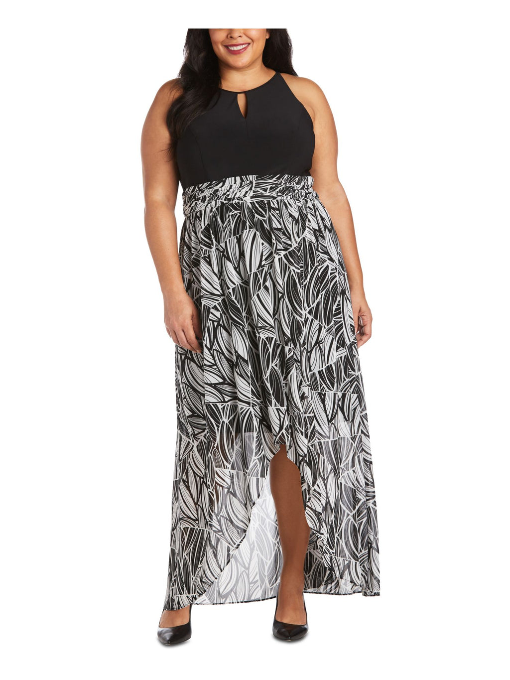 Black Printed Sleeveless Keyhole Maxi Dress Plus 16W X174849