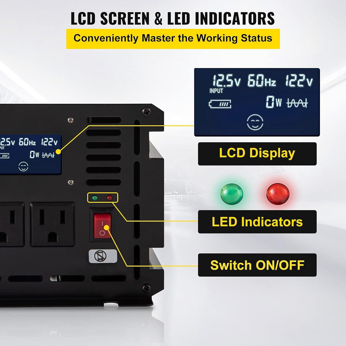 3500W Modified Sine Wave Power Inverter, DC 12V to AC 120V, with LCD Display and Remote Controller H4167