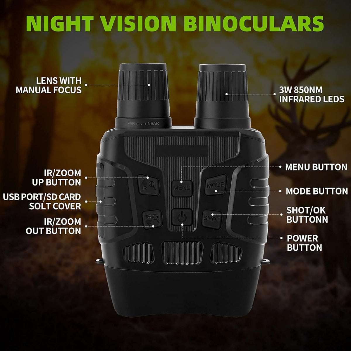 Night Vision Infrared Goggles with 32GB Card P402