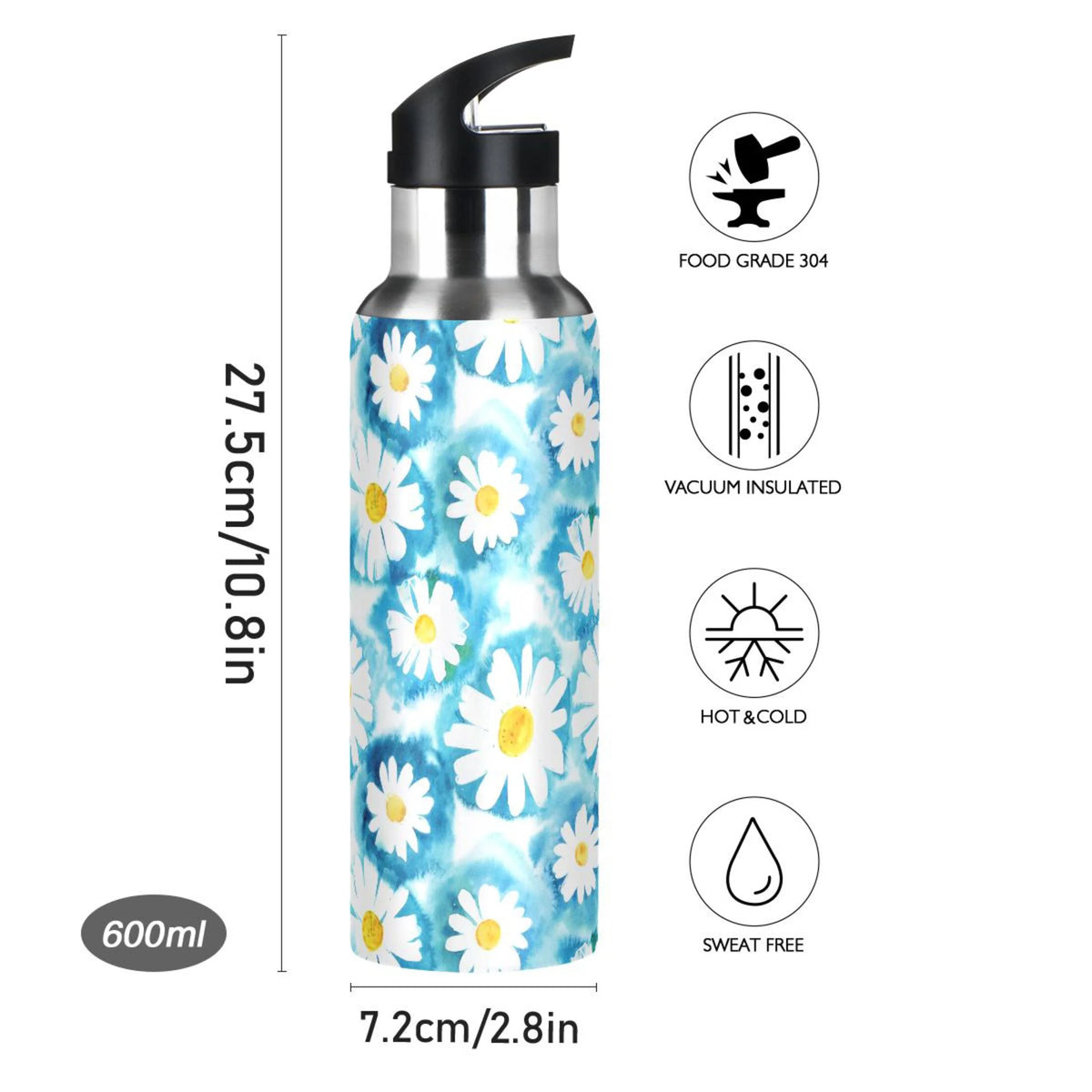 Blue Stainless Steel Insulated Water Bottle with Straw Lid V120