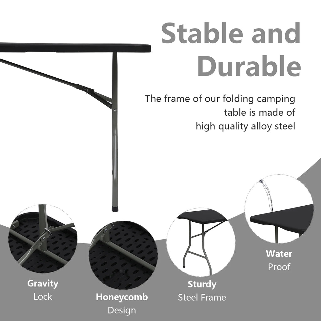 6ft Black Portable Plastic Folding Table Q304