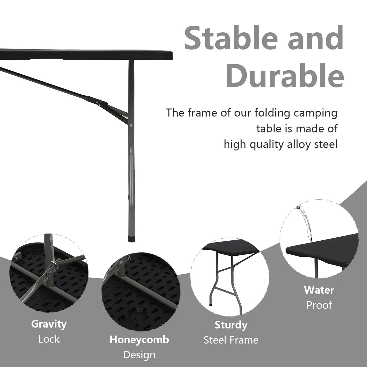 6ft Black Portable Plastic Folding Table Q304