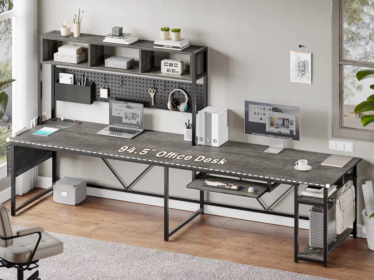 L Shaped Desk with Hutch and Power Outlet V143