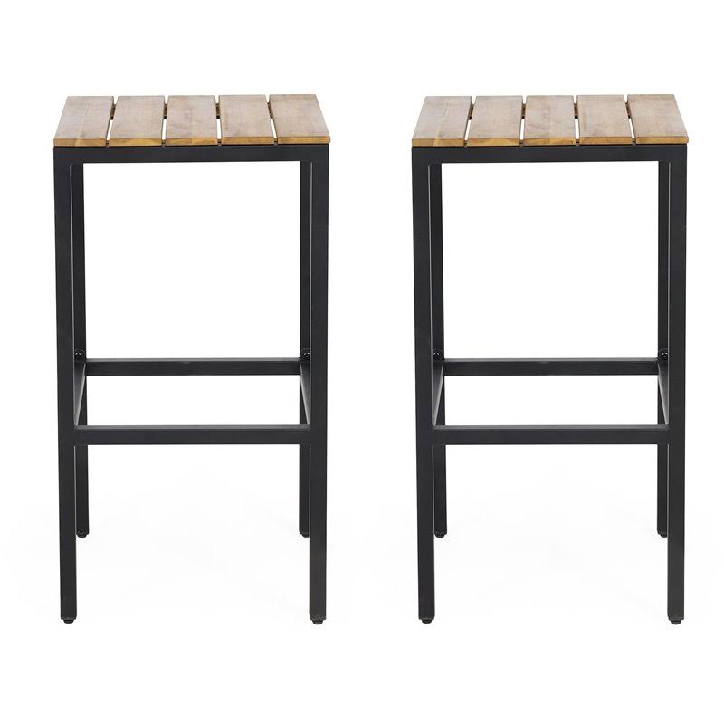 Acacia Wood Bar Stools Set of 2 Teak/Black Q9461