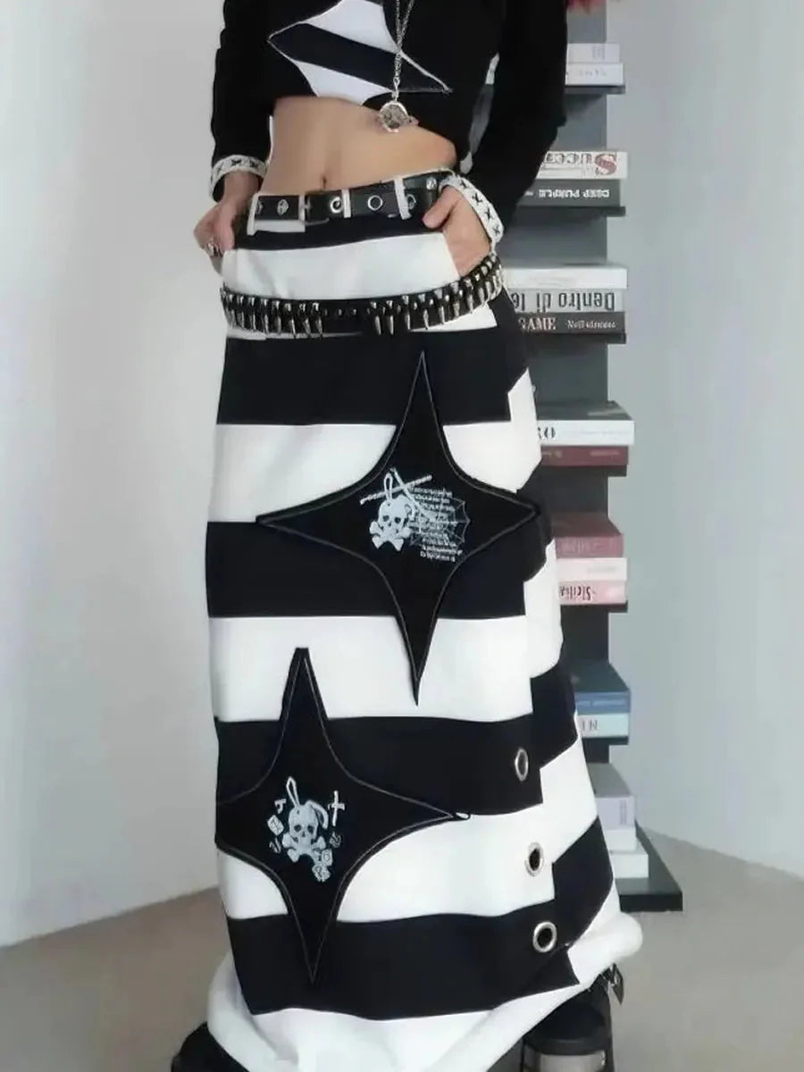 Black White Midi Skirt K995