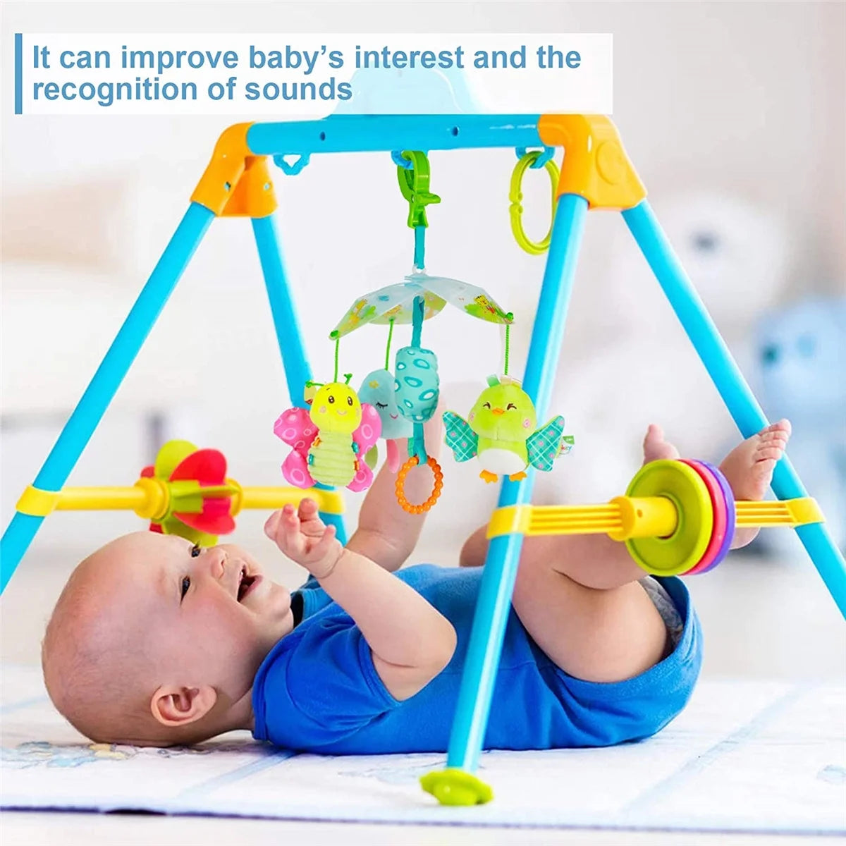 Baby Car Seat Toys Clip On Stroller Toy with Birds and Bees Hanging Rattle, Two Wrist Rattles J74478