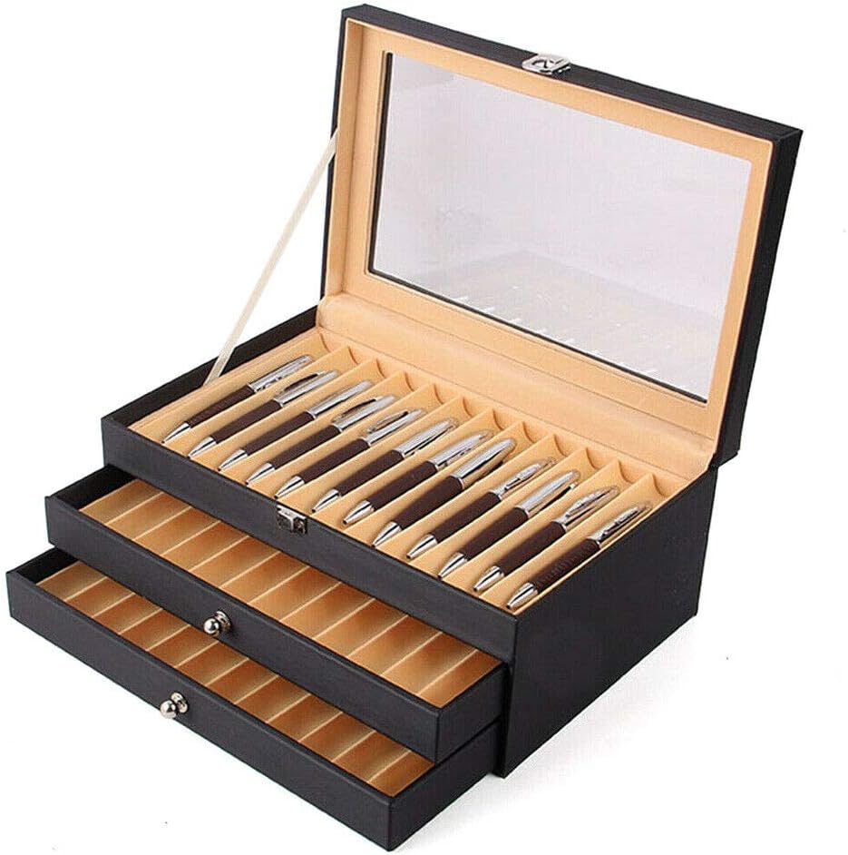 36 Piece Glass Pen Display Case with Drawer B895