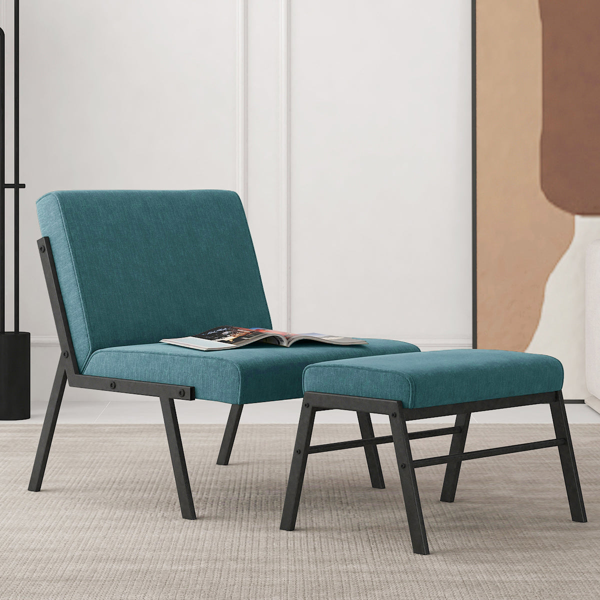 Green Linen Accent Chair with Ottoman M5059