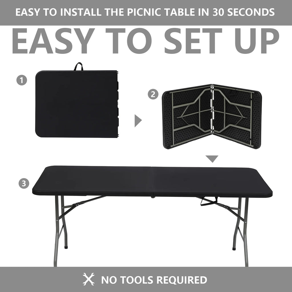 6ft Black Portable Plastic Folding Table Q304
