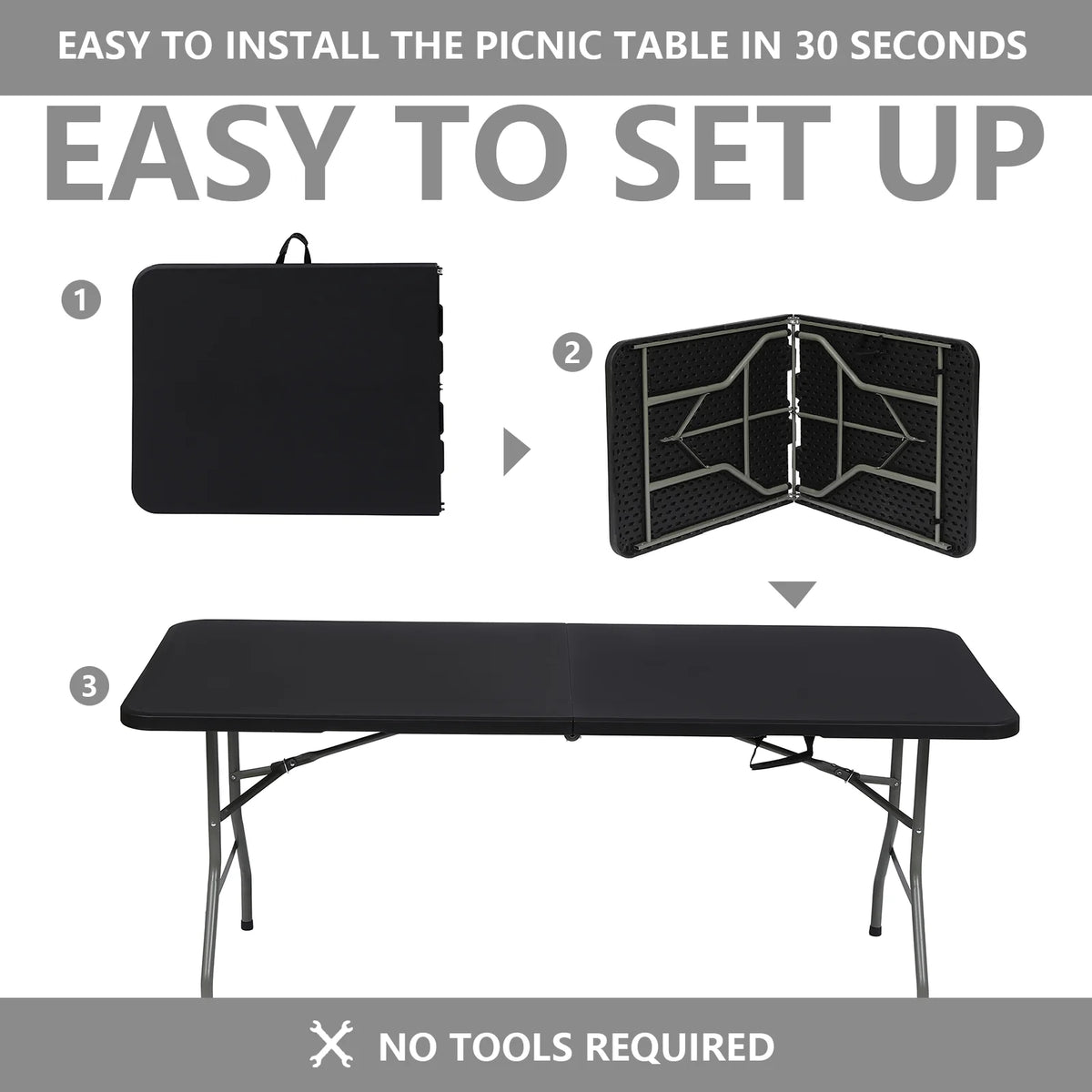 6ft Black Portable Plastic Folding Table Q304
