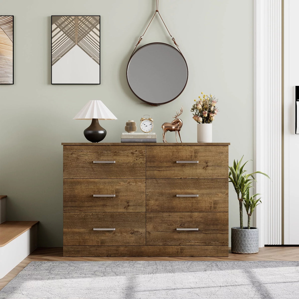 White 6 Drawer Wood Dresser D172
