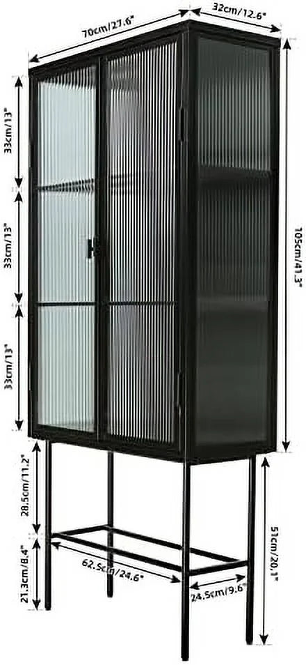 Black Fluted Glass Cabinet with Removable Shelves P2266